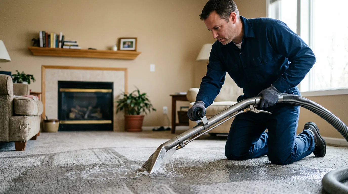 Water damage restoration technician working near San Bernardino, CA
